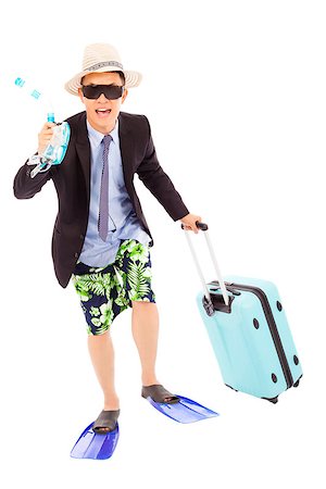 funny businessman holding scuba gearing and baggage Stock Photo - Budget Royalty-Free & Subscription, Code: 400-07503506