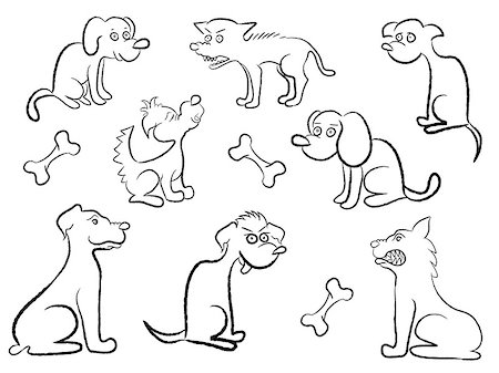 simsearch:400-09081887,k - Set of eight black contour of various cartoon dogs, hand drawing vector illustration Fotografie stock - Microstock e Abbonamento, Codice: 400-07503529