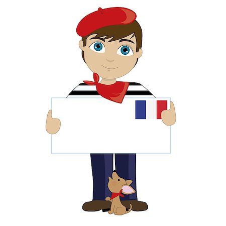 french letter - A little boy is dressed in a traditional French costume and holding a sign that looks like a big letter with the French flag in the upper right hand corner Stock Photo - Budget Royalty-Free & Subscription, Code: 400-07503530