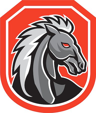 simsearch:400-07500332,k - Illustration of a horse head looking tpo side set inside shield crest on isolated white background done in retro style. Stock Photo - Budget Royalty-Free & Subscription, Code: 400-07503755