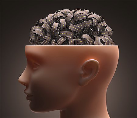 Several highways intertwined forming a human brain. Concept of confused mind. Concept of the complexity of the human brain. Clipping path included. Stockbilder - Microstock & Abonnement, Bildnummer: 400-07503996