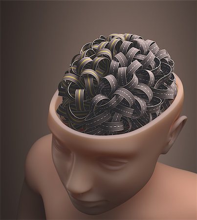 Several highways intertwined forming a human brain. Concept of confused mind. Concept of the complexity of the human brain. Clipping path included. Stockbilder - Microstock & Abonnement, Bildnummer: 400-07503997