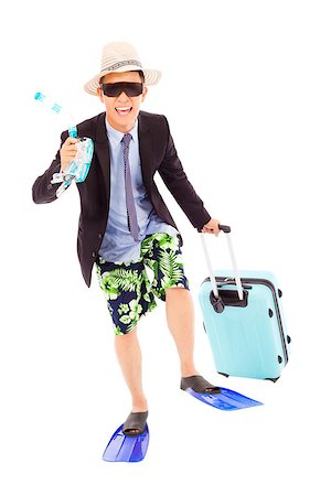 funny businessman holding scuba gearing and baggage Stock Photo - Budget Royalty-Free & Subscription, Code: 400-07514157