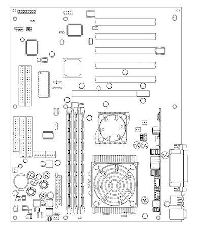 simsearch:695-05774983,k - Motherboard. Wire frame isolated render on white background Foto de stock - Super Valor sin royalties y Suscripción, Código: 400-07514285