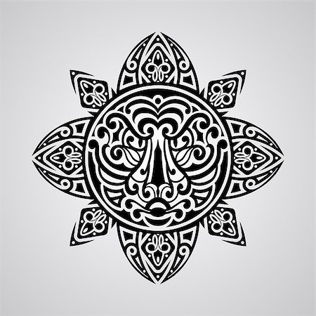 sun designs vector - vector sun with tiger face in the centre,  tattoo sketch, Polynesian tattoo style Stock Photo - Budget Royalty-Free & Subscription, Code: 400-07514535