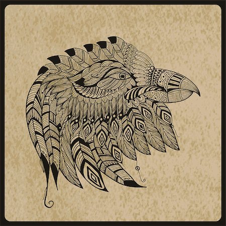 simsearch:400-05294488,k - vector tattoo black  hand drawn, highly detailed eagle head, native american style, rough paper, texture Foto de stock - Super Valor sin royalties y Suscripción, Código: 400-07514551