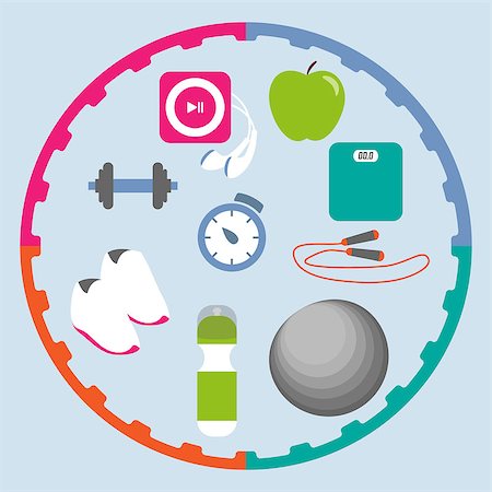 food equipment icon - Fitness icons set: ten elements illustration on blue background Stock Photo - Budget Royalty-Free & Subscription, Code: 400-07514581