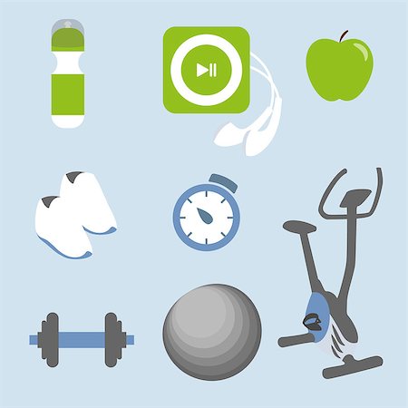 simsearch:400-07976328,k - Fitness icons set: eight elements illustration on blue background Foto de stock - Royalty-Free Super Valor e Assinatura, Número: 400-07514582