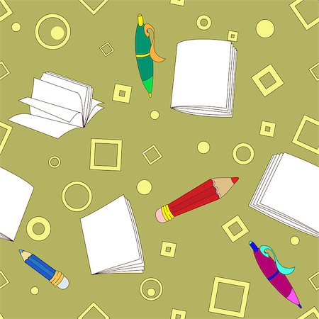 simsearch:400-07038979,k - School notes seamless pattern on khaki background. Tools for drawing. Cartoon color background. Stockbilder - Microstock & Abonnement, Bildnummer: 400-07514812