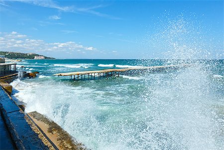 seaside ruin - Sea storm, ruined pier and splashes of surf in front (Black Sea, Bulgaria, near Varna). Stock Photo - Budget Royalty-Free & Subscription, Code: 400-07515067