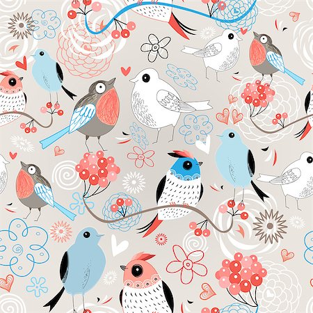 simsearch:400-07932621,k - Graphic seamless pattern with birds in love on a floral background Foto de stock - Royalty-Free Super Valor e Assinatura, Número: 400-07515169