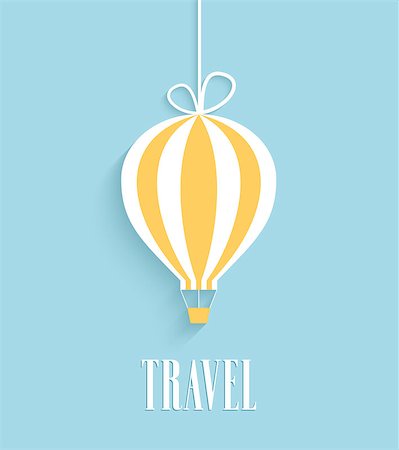 Travel card with hanging air balloon. Vector illustration. Stock Photo - Budget Royalty-Free & Subscription, Code: 400-07515545