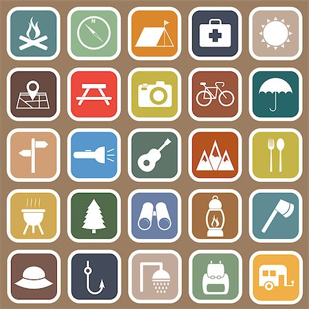 swim icon - Camping flat icons on brown background, stock vector Stock Photo - Budget Royalty-Free & Subscription, Code: 400-07515792