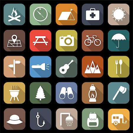 Camping flat icons with long shadow, stock vector Stock Photo - Budget Royalty-Free & Subscription, Code: 400-07515793