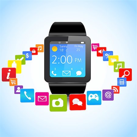 simsearch:400-08152542,k - Smart watch with colorful Application Icons sharing Stock Photo - Budget Royalty-Free & Subscription, Code: 400-07515844