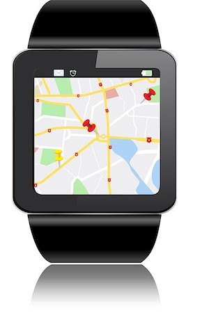 simsearch:400-08152542,k - Smartwatch with GPS Map Directions and apps icons Stock Photo - Budget Royalty-Free & Subscription, Code: 400-07515843
