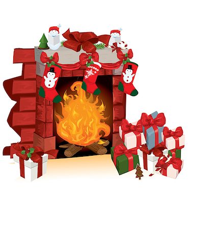 Christmas fireplace vector Stock Photo - Budget Royalty-Free & Subscription, Code: 400-07515989