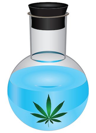 Laboratory flask with symbols of marijuana. Vector illustration. Stock Photo - Budget Royalty-Free & Subscription, Code: 400-07516104