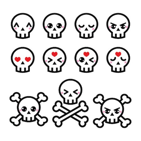 Cute kawaii characters - skulls with different expressions isolated on white Stock Photo - Budget Royalty-Free & Subscription, Code: 400-07516103