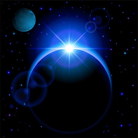 eclipse - Dark planet with blue radiance and bright flare in open space Stock Photo - Budget Royalty-Free & Subscription, Code: 400-07516425