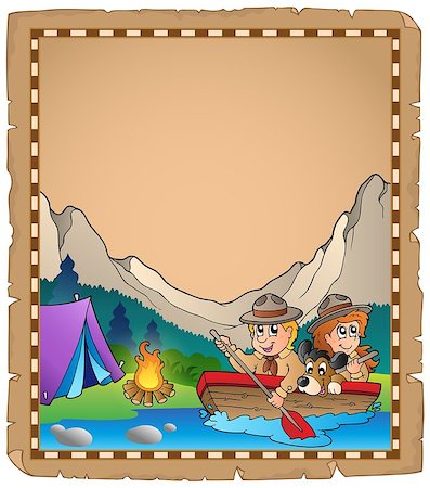 simsearch:400-08918506,k - Parchment with two scouts in boat - eps10 vector illustration. Stock Photo - Budget Royalty-Free & Subscription, Code: 400-07516577