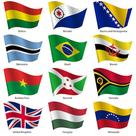 simsearch:400-04597764,k - Set  Flags of world sovereign states. Vector illustration. Set number 3. Exact colors. Easy changes. Photographie de stock - Aubaine LD & Abonnement, Code: 400-07516936