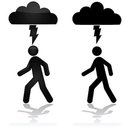 discharge - Concept illustration showing a person walking under a cloud with a lightning bolt Stock Photo - Budget Royalty-Free & Subscription, Code: 400-07517127