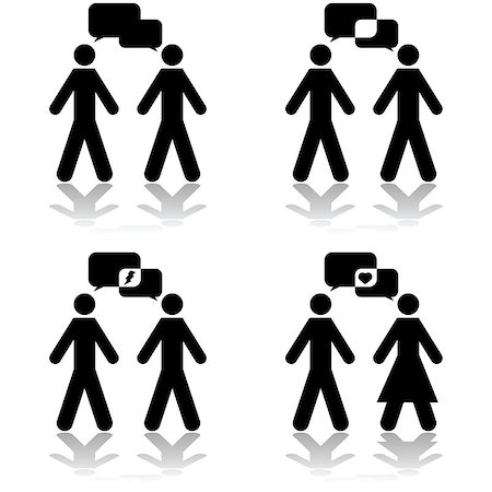 stick figure - Icon illustration set showing people having conversations and their talk balloons intersecting Stock Photo - Budget Royalty-Free & Subscription, Code: 400-07517132