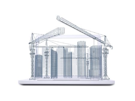 simsearch:400-07614731,k - Wire frame tower crane and skyscrapers on the laptop. White background Stock Photo - Budget Royalty-Free & Subscription, Code: 400-07517431