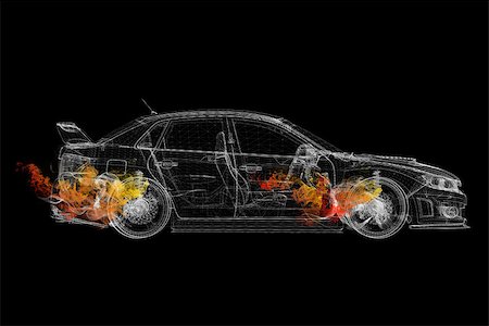 Wire frame car in the colored smoke. Dark background Stock Photo - Budget Royalty-Free & Subscription, Code: 400-07517468