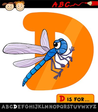 simsearch:400-07043101,k - Cartoon Illustration of Capital Letter D from Alphabet with Dragonfly for Children Education Photographie de stock - Aubaine LD & Abonnement, Code: 400-07517553