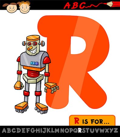 simsearch:400-07682425,k - Cartoon Illustration of Capital Letter R from Alphabet with Robot for Children Education Stock Photo - Budget Royalty-Free & Subscription, Code: 400-07517569