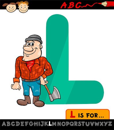 simsearch:400-07043137,k - Cartoon Illustration of Capital Letter L from Alphabet with Lumberjack for Children Education Foto de stock - Royalty-Free Super Valor e Assinatura, Número: 400-07517561