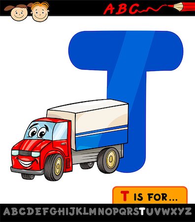 Cartoon Illustration of Capital Letter T from Alphabet with Truck for Children Education Stock Photo - Budget Royalty-Free & Subscription, Code: 400-07517570