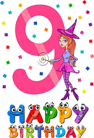 Cartoon Illustration of the Ninth Birthday Anniversary Design for Girls Stock Photo - Budget Royalty-Free & Subscription, Code: 400-07517594