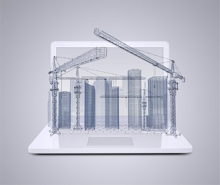 simsearch:400-07614731,k - Wire frame tower crane and skyscrapers on the laptop. Gray background Stock Photo - Budget Royalty-Free & Subscription, Code: 400-07517737