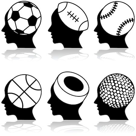 Concept illustration showing the outline of human heads with different sports balls inside them Stock Photo - Budget Royalty-Free & Subscription, Code: 400-07518103