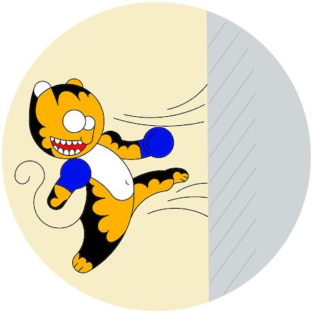 simsearch:400-04369150,k - Vector cartoon cute young tiger of martial arts beats a wall, the kick in the fight Foto de stock - Super Valor sin royalties y Suscripción, Código: 400-07518159