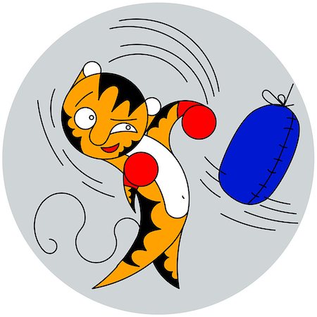 simsearch:400-04369150,k - Vector cartoon cute young tiger beats a bag of martial arts, the kick in the fight Foto de stock - Super Valor sin royalties y Suscripción, Código: 400-07518160