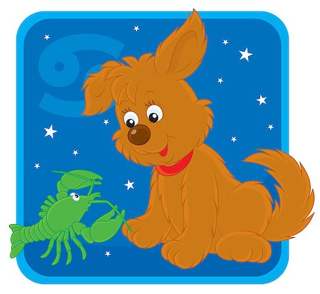Zodiac sign of Cancer as a funny pup playing with a green crawfish, vector illustration Stock Photo - Budget Royalty-Free & Subscription, Code: 400-07518171