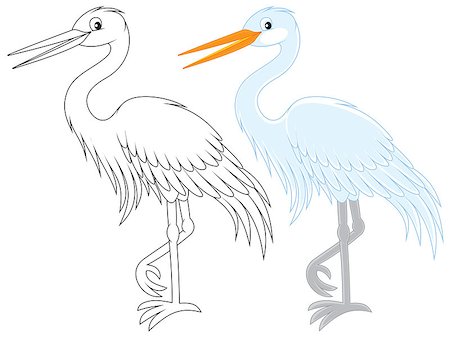 simsearch:400-07518178,k - White egret, color and black and white outline vector illustrations Stockbilder - Microstock & Abonnement, Bildnummer: 400-07518181