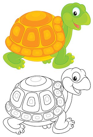 simsearch:400-07518178,k - Funny green and yellow tortoise walking, color and black-and-white illustrations on a white background Stockbilder - Microstock & Abonnement, Bildnummer: 400-07518271