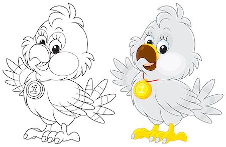 simsearch:400-07518178,k - Little eaglet with a gold medal of championship, color and black-and-white outline illustrations on a white background Stockbilder - Microstock & Abonnement, Bildnummer: 400-07518284