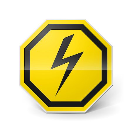 risk of death vector - Shiny metal warning sign of high voltage on white background Stock Photo - Budget Royalty-Free & Subscription, Code: 400-07518497