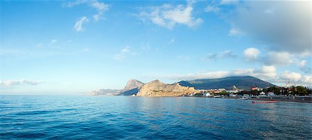 Summer morning rocky coastline and Genoese fortress (Sudak Town, Crimea, Ukraine). Stock Photo - Budget Royalty-Free & Subscription, Code: 400-07518562