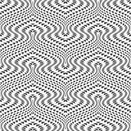simsearch:400-07507273,k - Design seamless monochrome movement illusion trellised pattern. Abstract distortion textured twisting background. Vector art Foto de stock - Super Valor sin royalties y Suscripción, Código: 400-07518663