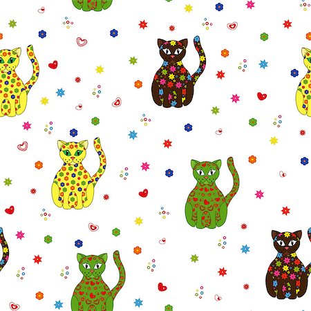 simsearch:400-08920015,k - Seamless vector illustration with different multicolor stylized cats Stockbilder - Microstock & Abonnement, Bildnummer: 400-07518736
