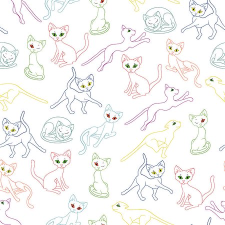 simsearch:400-08920015,k - Seamless vector illustration with colorful cat contours over white background Stockbilder - Microstock & Abonnement, Bildnummer: 400-07518739