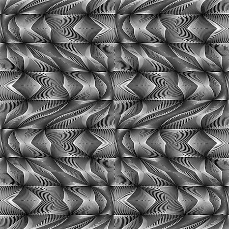 simsearch:400-07507273,k - Design seamless monochrome movement illusion geometric pattern. Abstract warped twisted textured background. Vector art. No gradient Stock Photo - Budget Royalty-Free & Subscription, Code: 400-07518827