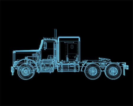 simsearch:400-07518893,k - Truck x-ray blue transparent isolated on black Foto de stock - Royalty-Free Super Valor e Assinatura, Número: 400-07518895